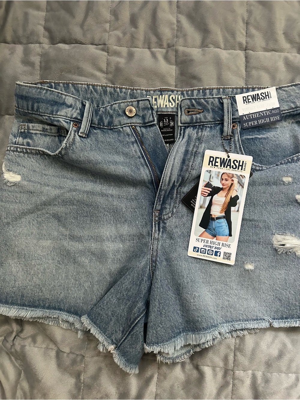 Rewash Light Blue Super High Rise Distressed Denim Shorts